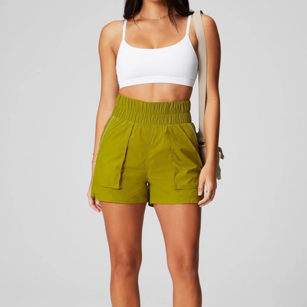 Fabletics Hugh Waisted Nylon Shorts Olive
